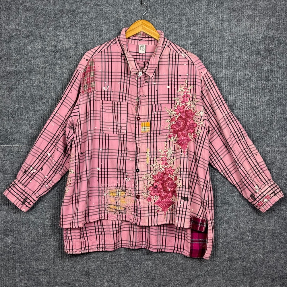 Magnolia Pearl Addison Workshirt Womens OS Telephone Check Pink Plaid Button Up